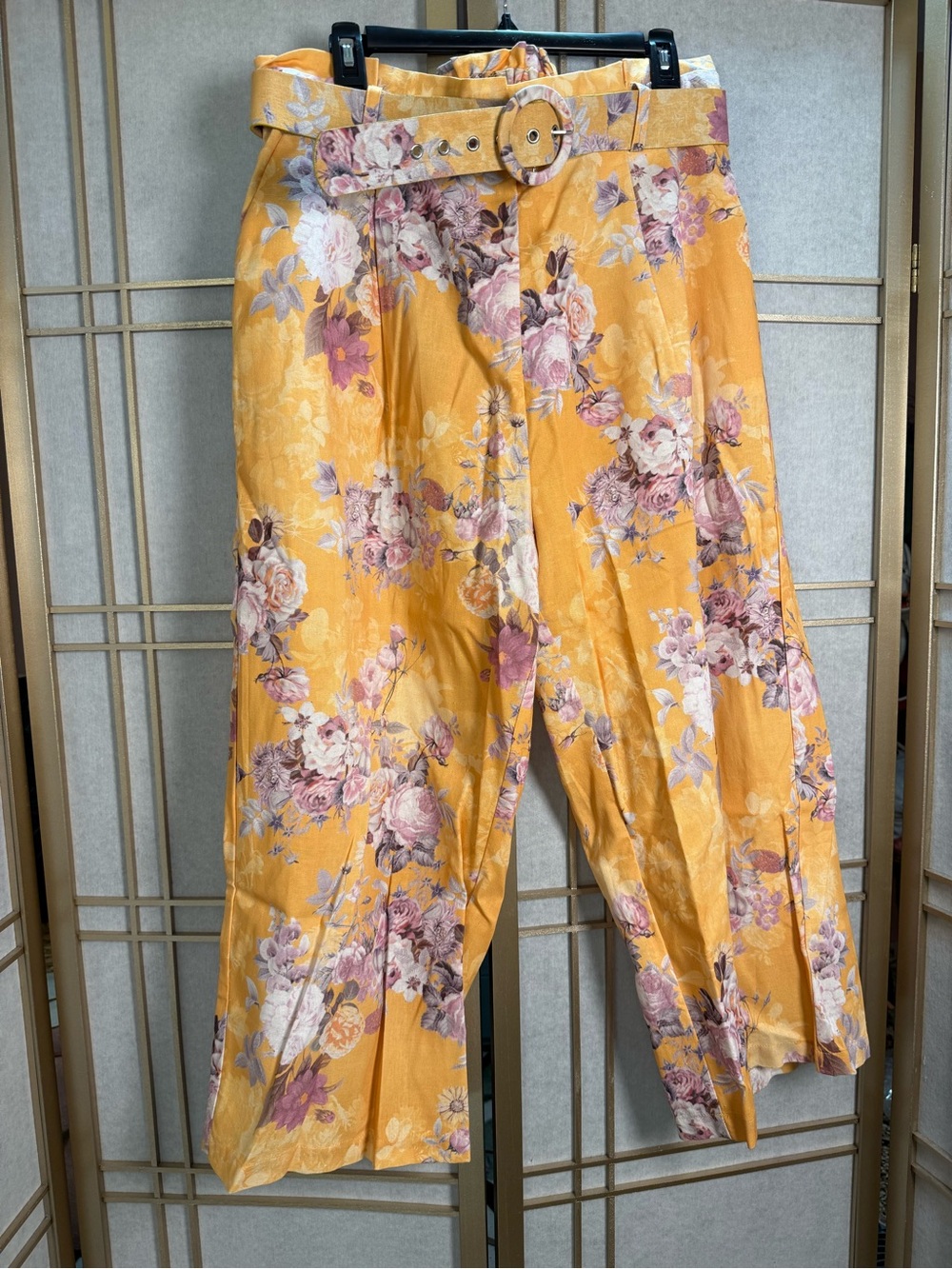 City Chic Mustard Floral Paperbag Waist Wide-Leg Pants
